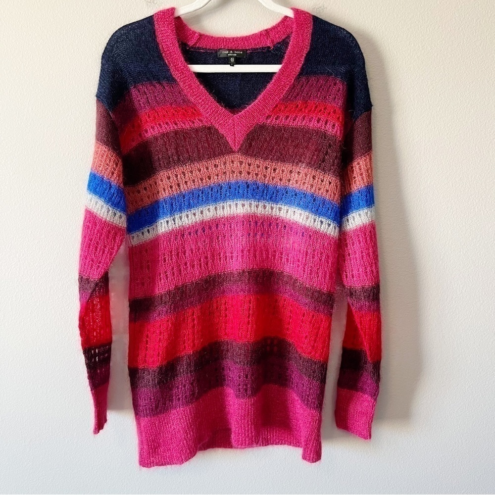 Rag & Bone Nassau Striped Mohair Silk Blend V-Neck Sweater Size XS MSRP $425 - Picture 6 of 16